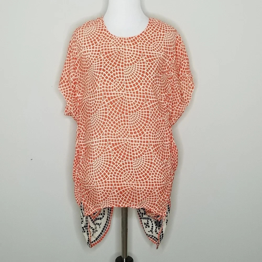 Tolani Boho Orange Mosaic Print Silk Top S